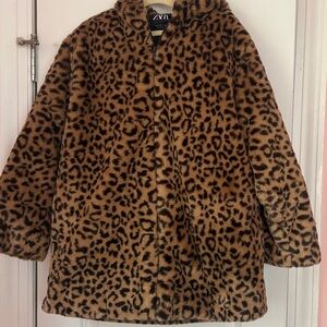 Zara Animal Print Faux Fur Jacket